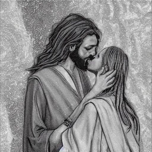 Prompt: jesus kissing a sensual woman in jerusalem, artstation