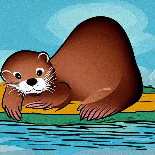 Image similar to an otter sleeping, comic art