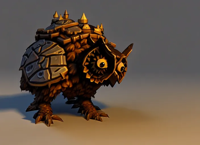 Prompt: armored owlbear, stylized stl fantasy miniature, 3 d render, activision blizzard style, hearthstone style