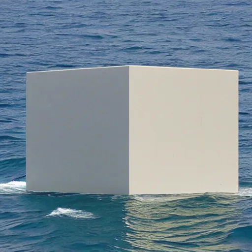 Prompt: A cube in the middle of the sea in the style of Richard Serra