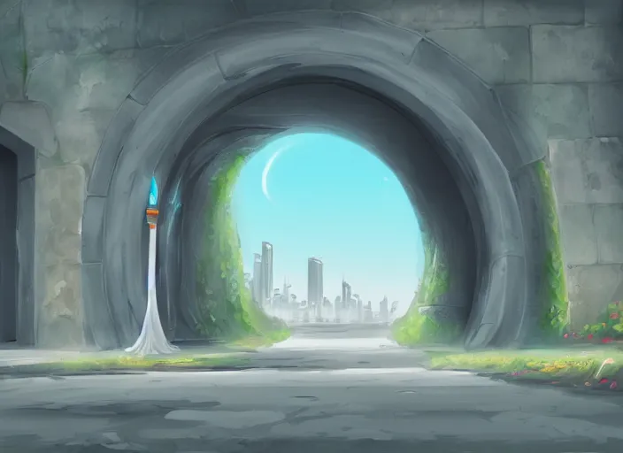 Image similar to wall with portal to jeddah city, digital painting, concept art, smooth, sharp focus, illustration by studio ghibli