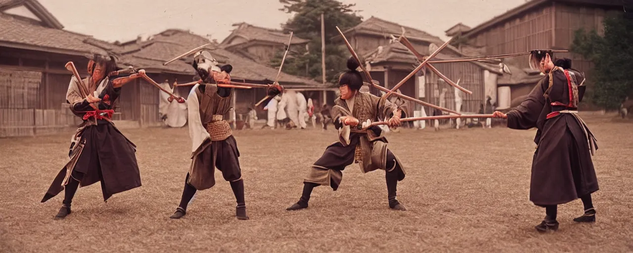 Image similar to 1 8 0 0 s japanese samurai battling spaghetti!, ultra - realistic faces, fine detail, in the style of diane arbus, canon 5 0 mm, wes anderson, kodachrome, retro