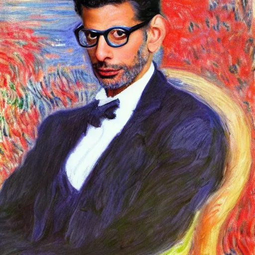 Image similar to Monet painting of a portrait of Jeff Goldblum, highly detailed, realistic,