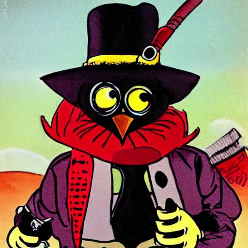 Prompt: cartoon owl dressed as the lone ranger from the children's 1980s cartoon show