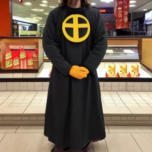 Prompt: Jesus Christ spotted in McDonald\'s