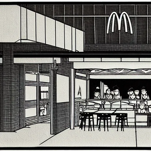 Prompt: A McDonalds at night, by Tsukioka Yoshitoshi