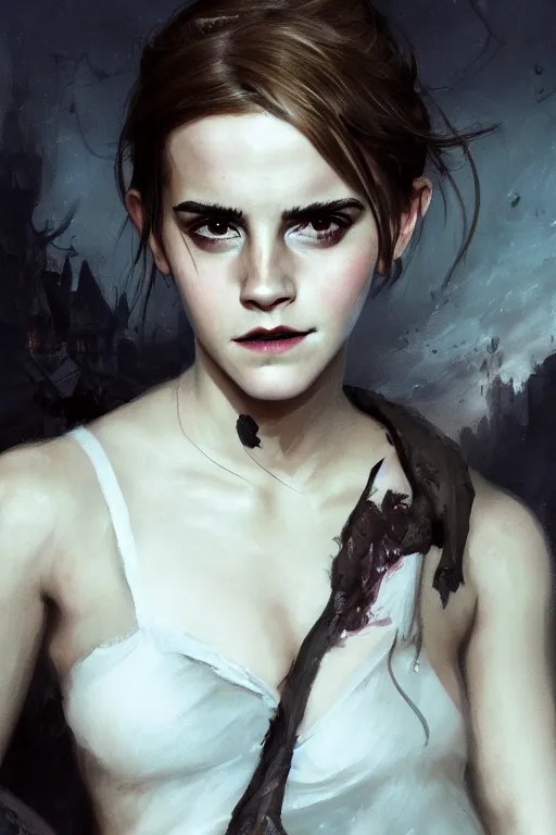 Prompt: a portrait of emma watson as an attractive succubui by greg rutkowski, sung choi, mitchell mohrhauser, maciej kuciara, johnson ting, maxim verehin, peter konig, bloodborne, 8 k photorealistic, cinematic lighting, hd, high details, dramatic, dark atmosphere, trending on artstation