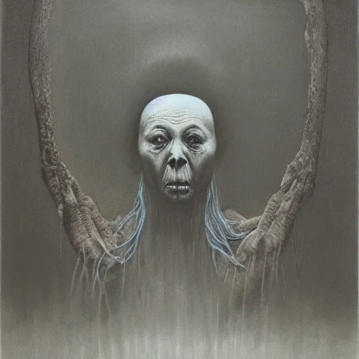 Prompt: witch by Zdzisław Beksiński, oil on canvas