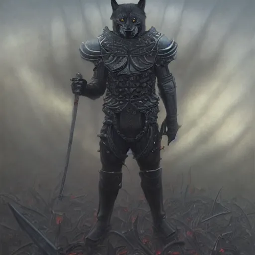 Image similar to berserk black armor, anthropomorphic shiba inu, realistic face realistic visible face, in berserk black armor, stuning 3 d render, masterpiece, glowing aura, by donato giancola and greg rutkowski and wayne barlow and zdzisław beksinski