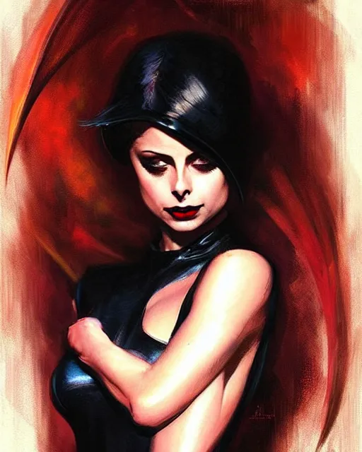 Prompt: style of dean cornwell, artgerm : : gorgeous willa holland : : evil witch, swirling black magic, black dress : : symmetrical face, symmetrical eyes : : full body pose : : gorgeous black hair : : magic lighting, low spacial lighting : :