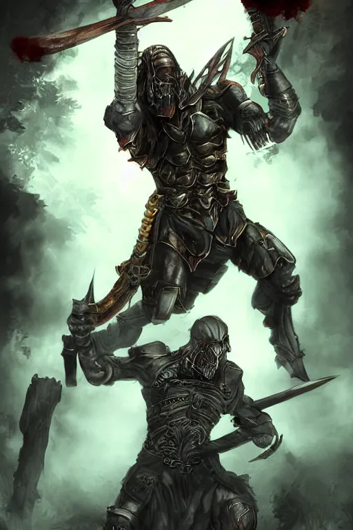 Prompt: aesthetic full body digital illustration of a defeated male warrior being captured by the enemy, by anne stokes | dirty and bloody, battlefield, concept art, unreal engine, finalrender, centered, deviantart, artgerm