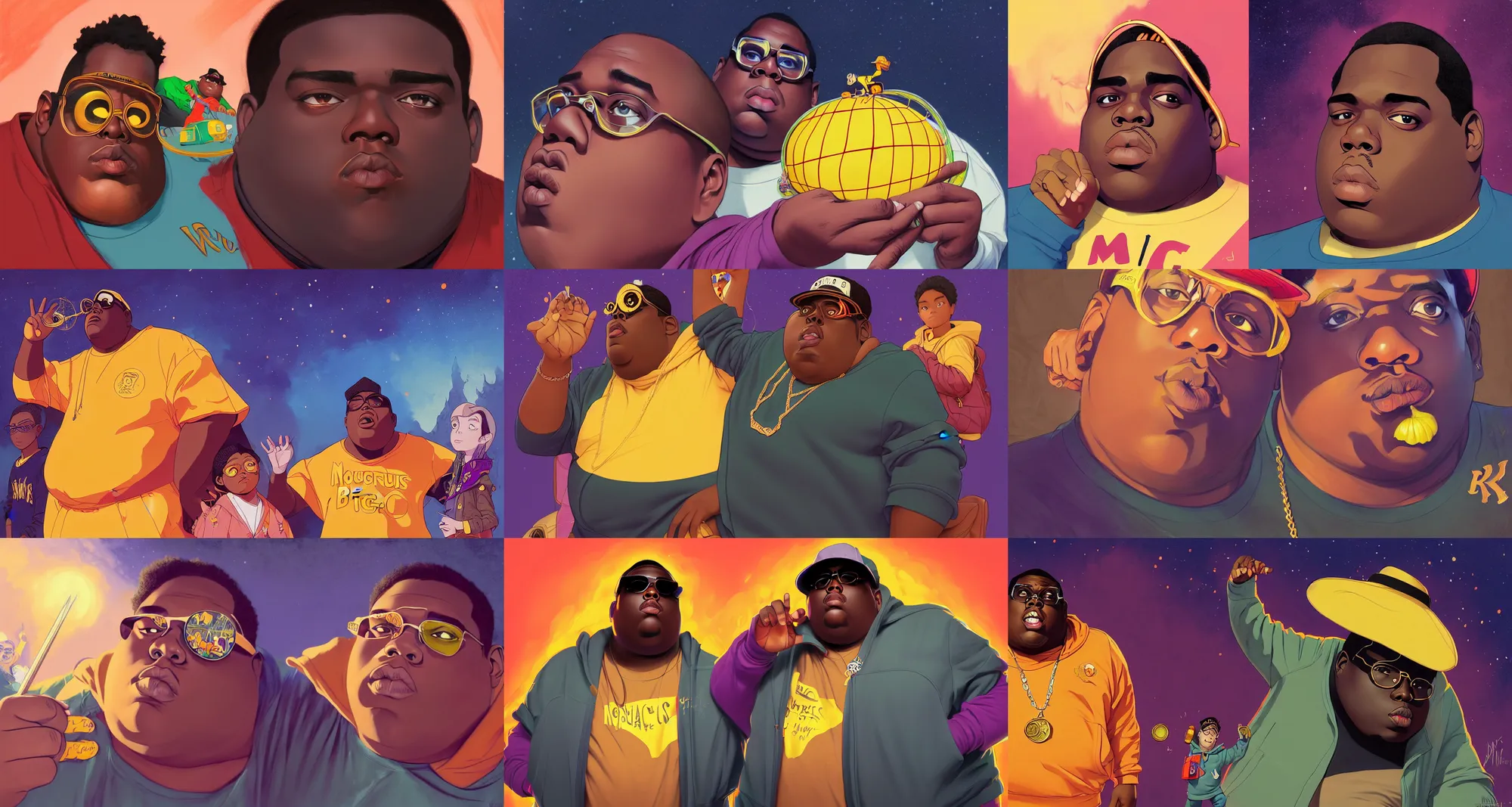 Prompt: the notorious b. i. g. as the notorious magic school bus combined together, morphed, animation pixar style, shaded lighting poster by magali villeneuve, artgerm, jeremy lipkin and michael garmash, rob rey and kentaro miura style, trending on art station