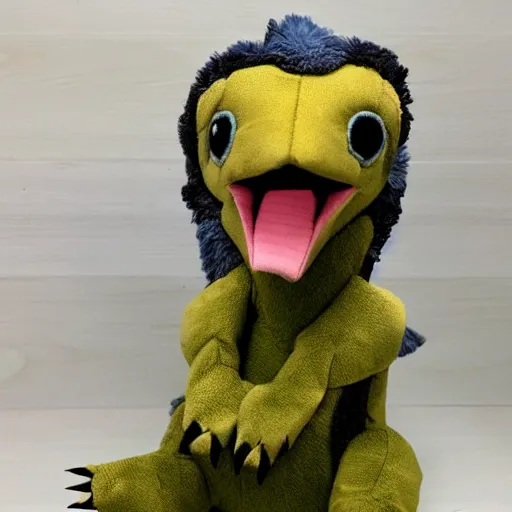 Image similar to a cute velociraptor plush toy