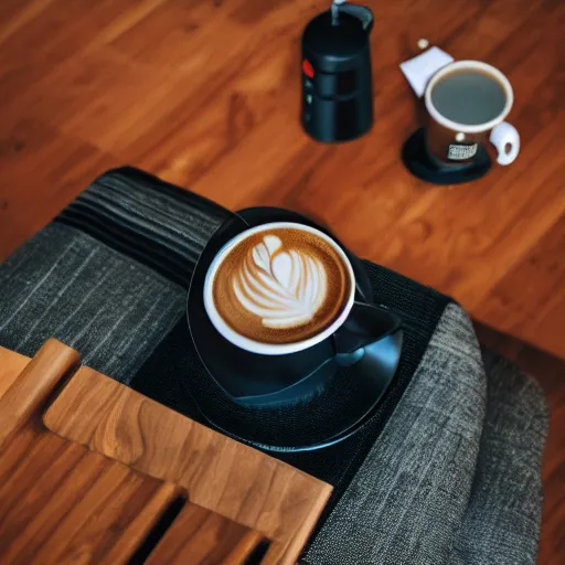 Image similar to manual coffee V60 brewing, with fellow stagg ekg, on a coffee table, product photography, ad campaign