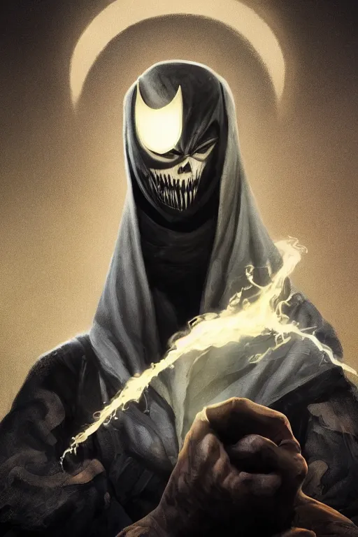 Image similar to characters portrait of Moon Knight mixed with Ghostrider by Alyssa Monks, full-shot, merged character, 4k, highly detailed, cinematic lighting, photorealistic, 3d render, award winning render, unreal engine, octane render, studio lighting, 8k, hd