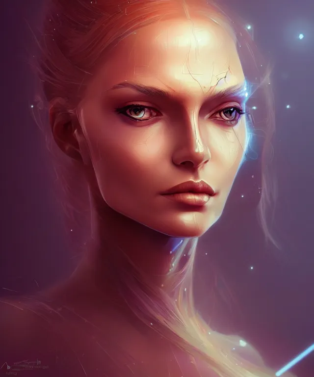 Image similar to futuristic woman portrait, sci - fi, amber eyes, face, long hair, fantasy, intricate, elegant, highly detailed, digital painting, artstation, concept art, smooth, sharp focus, illustration, art by marta dahlig