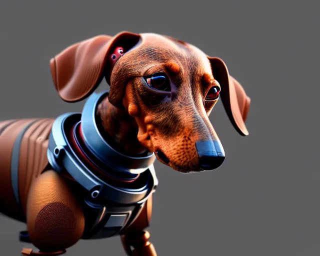 Prompt: dachshund robot, mechanical, machine, octane render, concept art, sharp focus, hyper - realistic, intricate, detailed, eduard pronin, luka mivsek, ruan jia