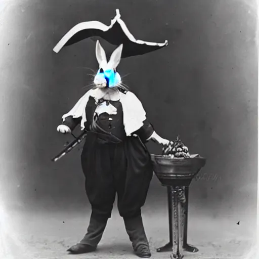 Image similar to a rabbit dressed as a pirate, victorian photograph