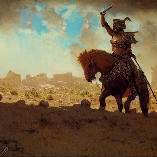 Image similar to Gladiator, painting by Gaston Bussiere, Craig Mullins