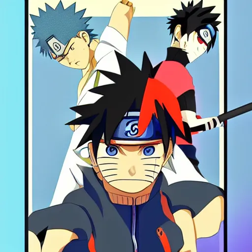 Prompt: AMV poster frame: Naruto vs Sasuke, trending on Artstation, award-winning art