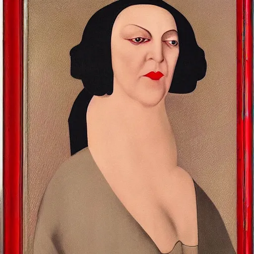 Image similar to a middle aged woman in a red dress, by christian schad