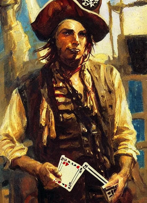 Image similar to a portrait of a pirate playing cards by dean Cornwell