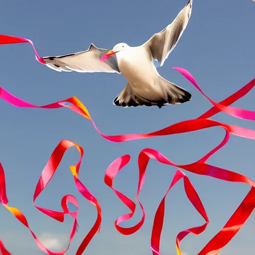 Image similar to a seagull with party streamers for wings, uhd, 8 k