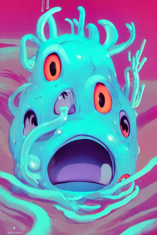 Image similar to smurf ghost creature animal sushi cristal very big eye roots cactus elemental flush of force nature micro world fluo fishscale, behance hd by jesper ejsing, by rhads, makoto shinkai and lois van baarle, ilya kuvshinov, rossdraws radiating a glowing aura global illumination ray tracing hdr