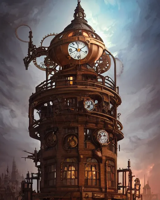 Image similar to steampunk clock tower portrait, steampunk city, intricate steampunk gears, complex 3 d render by ilya kuvshinov, peter mohrbacher, greg rutkowski, ryohei hase, dramatic lighting, intricate, highly detailed, sharp focus, luminous, unreal engine, blender, deviant art, artstation, masterpiece, ray tracing