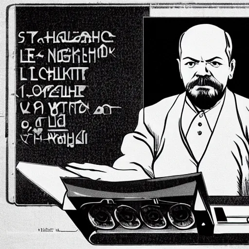 Image similar to vladimir lenin as a dj at the local night club, sharp lines, style of communist propaganda