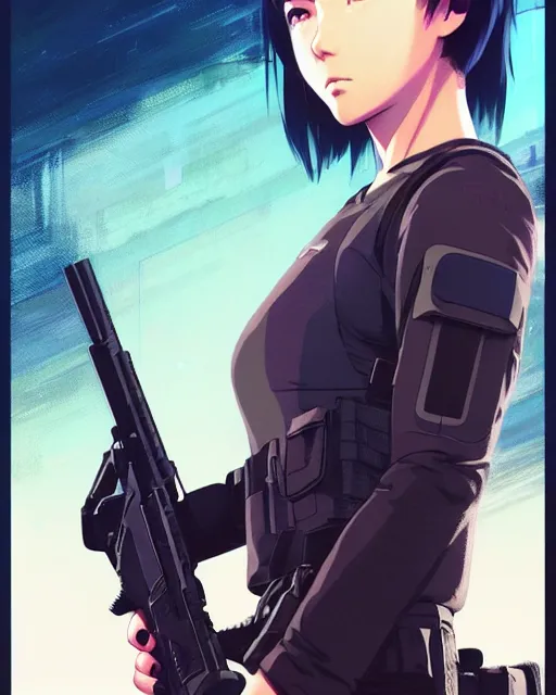 Image similar to girl wearing tactical gear | | very very anime!!!, fine - face, audrey plaza, realistic shaded perfect face, fine details. anime. realistic shaded lighting poster by ilya kuvshinov katsuhiro otomo ghost - in - the - shell, magali villeneuve, artgerm, jeremy lipkin and michael garmash and rob rey