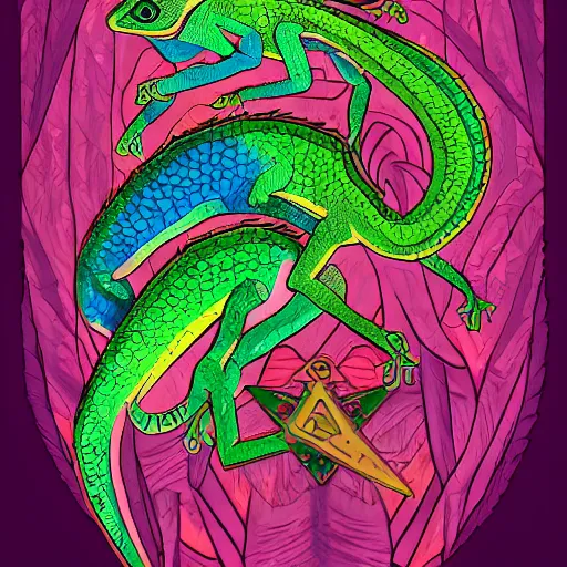 Image similar to chameleon changing colors, d & d style, trending on artstation, colorful, intricate, art by aurore folny