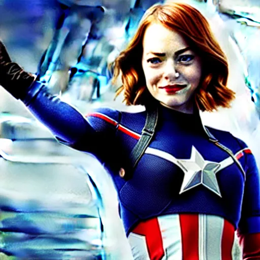 Image similar to Emma Stone as captain America