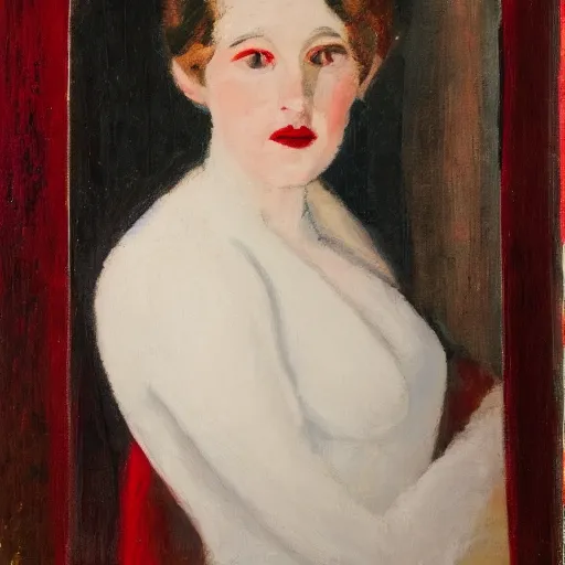 Prompt: portrait of a woman wearing white and red, by robert tanenbaum.