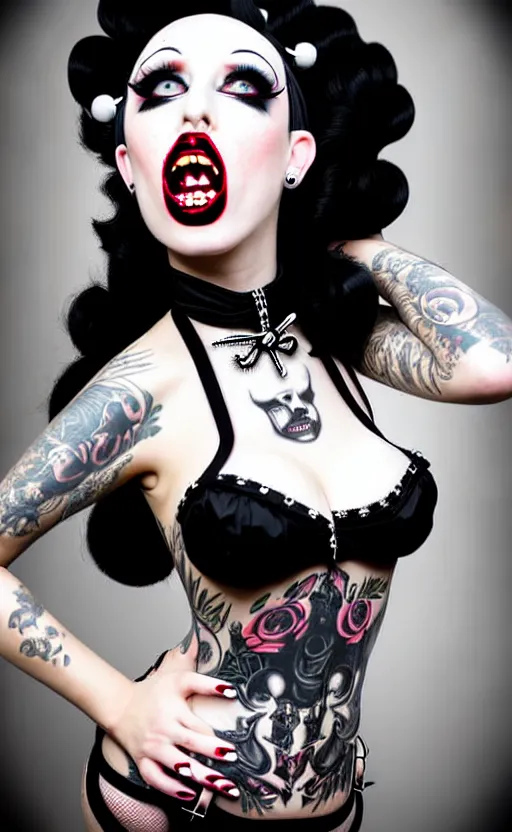 Image similar to looking up at a goth girl with a detailed face and black hair, burlesque psychobilly, rockabilly, punk,