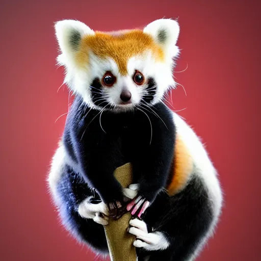 Image similar to cute cross between red panda and sugar glider, studio lighting, award winning