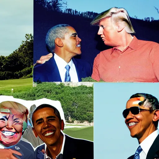 Prompt: nostalgic photographs from a summer that Donald Trump and Barack Obama spent vacationing together