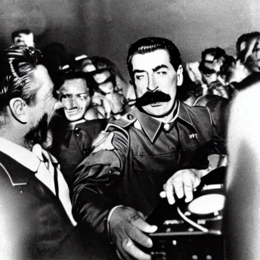 Image similar to stalin is the dj at a rave party, photography