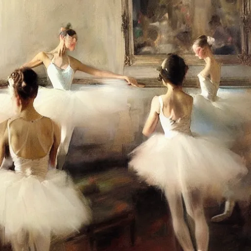 Image similar to ballerinas, by jeremy mann, anders zorn.