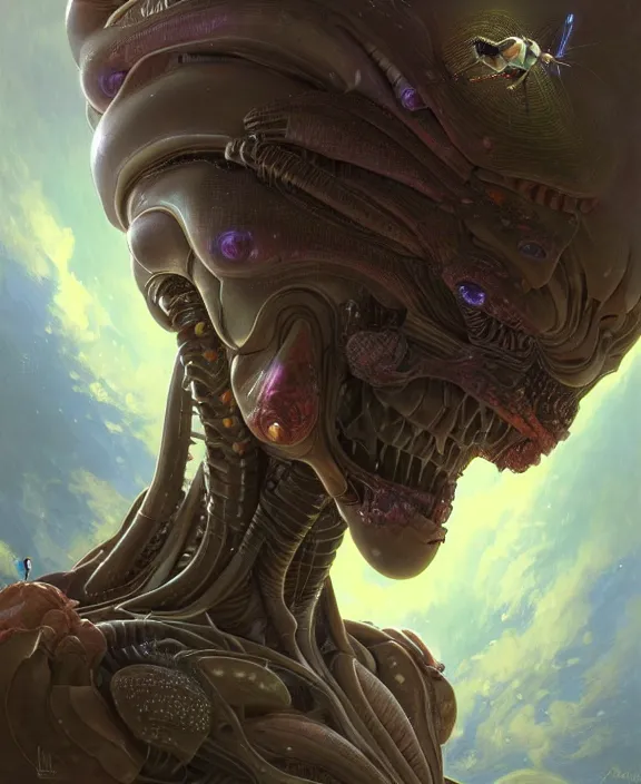 Image similar to portrait of a alien insect monster, adorable, childlike, milky way environment, ultra realistic, concept art, intricate details, cheerful, highly detailed, photorealistic, octane render, 8 k, unreal engine. art by christopher marley and artgerm and greg rutkowski and alphonse mucha