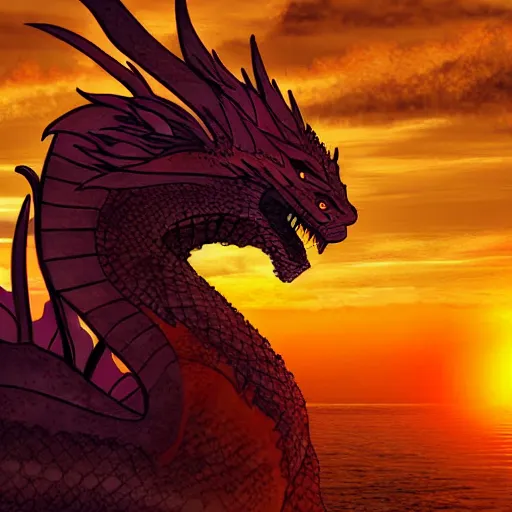 Image similar to dragon looking towards the sky at sunset, portrait, digital art, inspiring
