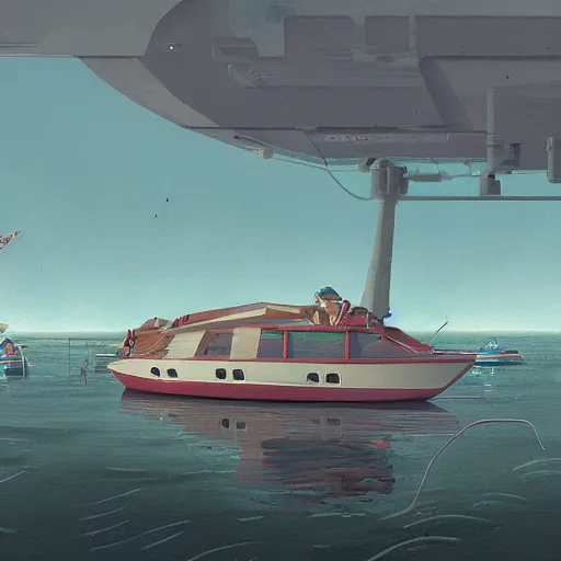 Image similar to yachting club by simon stalenhag