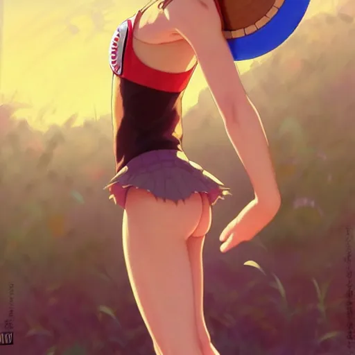 Image similar to beautiful boyish natalie portman gravure model in majora's mask, wearing wooden mask and baseball cap and leotard, street wear with subtle mayan patterns, aztec bathing suit, gapmoe yandere grimdark, trending on pixiv fanbox, painted by greg rutkowski makoto shinkai takashi takeuchi studio ghibli, akihiko yoshida