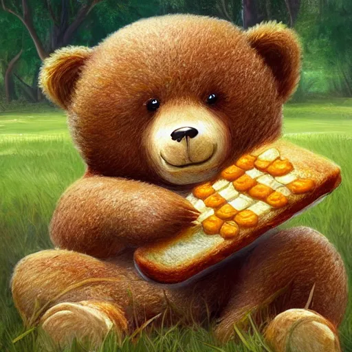 Prompt: [ bear ] eating [ a honey sandwich ] sitting on a picnic blanket trending on artstation 4 k intricate cgsociety contest winner award winning digital art vibrantly radiant lighting bloom effect golden ratio vignette