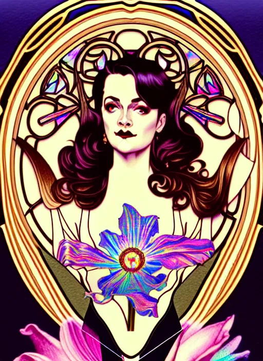 Image similar to twin peaks agent cooper, rococo and art nouveau fusion, iridescent diaphanous refractive and reflective flower bouquet, tarot card, highly detailed, deep focus, elegant, digital painting, smooth, sharp focus, illustration, ultra realistic, 8 k, art by artgerm and alphonse mucha