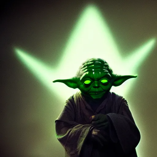 Image similar to stunning awe inspiring yoda as the joker, movie still 8 k hdr atmospheric lighting