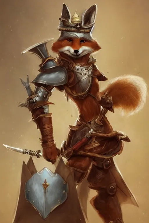 Image similar to cute little anthropomorphic foxy knight wearing a cape and a crown, tiny, small, miniature fox, baby animal, short, pale blue armor, cute and adorable, pretty, beautiful, DnD character art portrait, matte fantasy painting, DeviantArt Artstation, by Jason Felix by Steve Argyle by Tyler Jacobson by Peter Mohrbacher, cinematic lighting