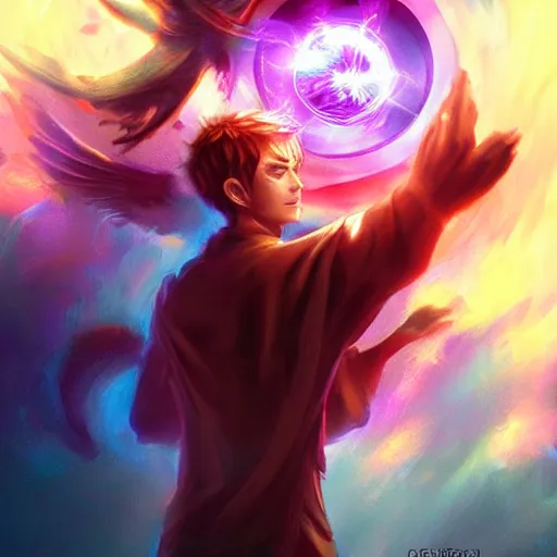 Image similar to a powerful psychic man emitting psychic powers, by ross tran,