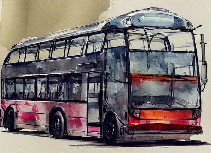 Image similar to concept art of a urban bus, pinterest, artstation trending, behance, watercolor, by coby whitmore, silver, laser light,