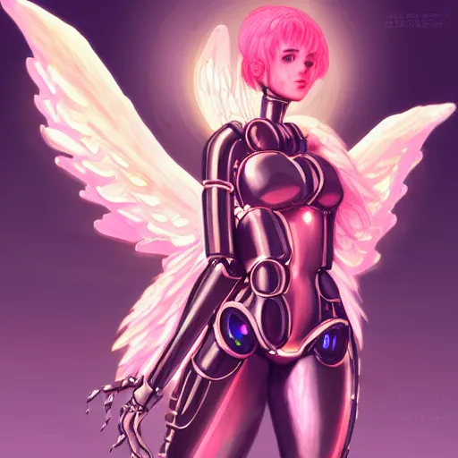 Prompt: concept art | robotic cybernetic god - system feminine angel in heavy syrup marauding through a futuristic peaceful path, artstation / pixiv!!!